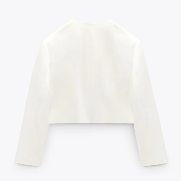 ZARA WHITE CROPPED BLAZER WITH GOLDEN BUTTONS - Picture 10 of 11